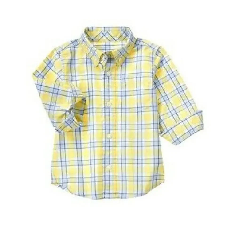 Gymboree Boys Shirt Size 6-12 mo Marina Party Sunshine Yellow Blue Plaid NEW